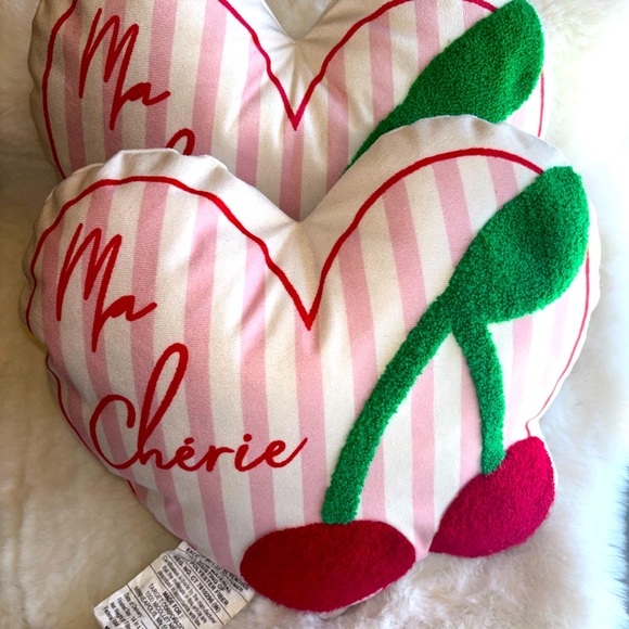 Target Other - 2 piece set Heart ❤️ PINK RED Cherries Accent Pillows -- NWTS Ma Cherie
